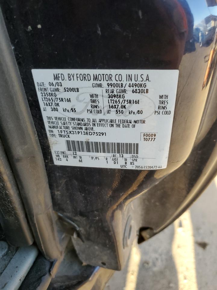 2003 Ford F350 Srw Super Duty VIN: 1FTSX31P13ED75291 Lot: 85514875