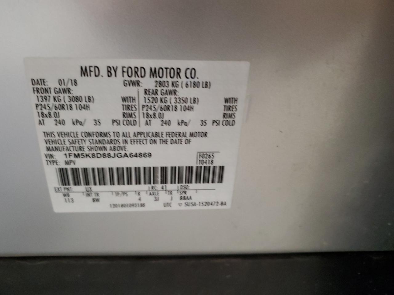 2018 Ford Explorer Xlt VIN: 1FM5K8D88JGA64869 Lot: 87058245