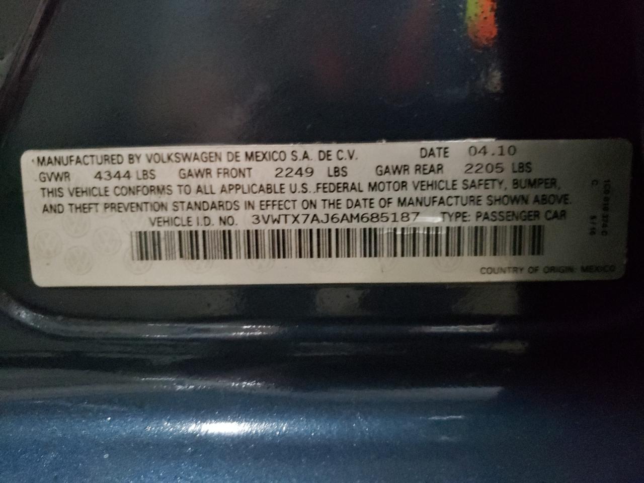 2010 Volkswagen Jetta Se VIN: 3VWTX7AJ6AM685187 Lot: 85478845