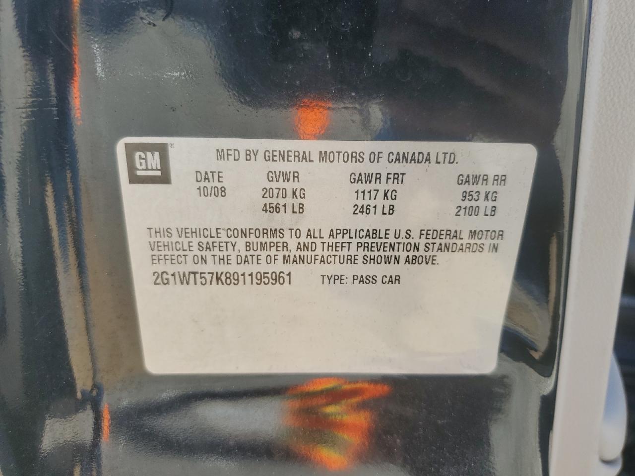 2009 Chevrolet Impala 1Lt VIN: 2G1WT57K891195961 Lot: 86255805