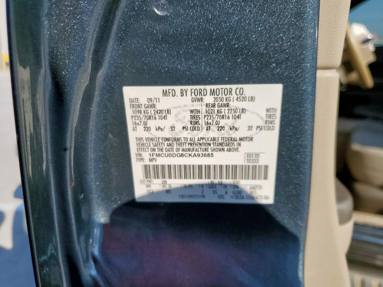 2012 Ford Escape Xlt VIN: 1FMCU0DG8CKA93685 Lot: 84064355