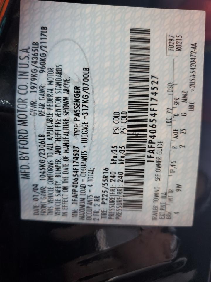 2004 Ford Mustang VIN: 1FAFP40654F174527 Lot: 82355265