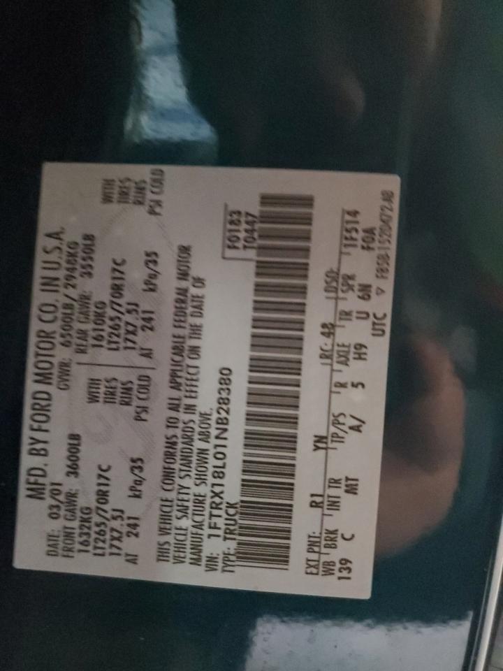 2001 Ford F150 VIN: 1FTRX18L01NB28380 Lot: 82264515