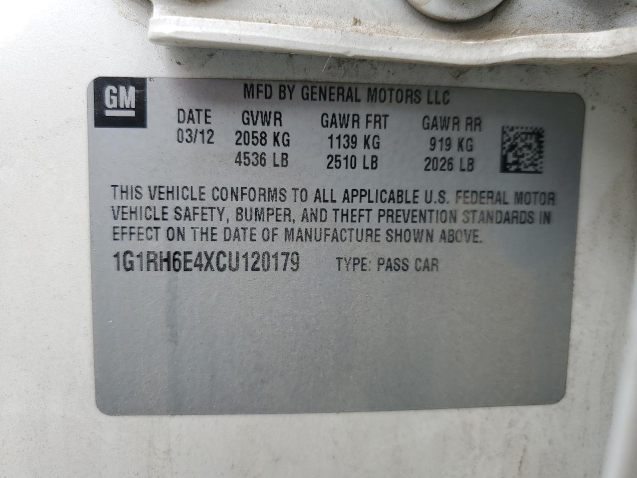2012 Chevrolet Volt VIN: 1G1RH6E4XCU120179 Lot: 82232175