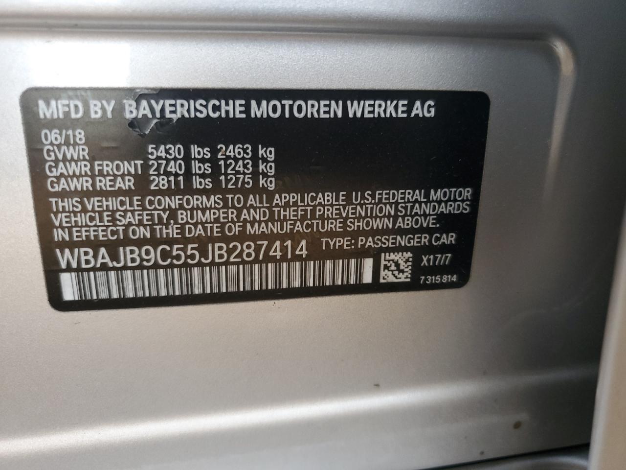 2018 BMW M550Xi VIN: WBAJB9C55JB287414 Lot: 85142855