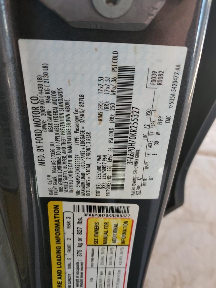 2019 Ford Fusion Se VIN: 3FA6P0H70KR255327 Lot: 82593715