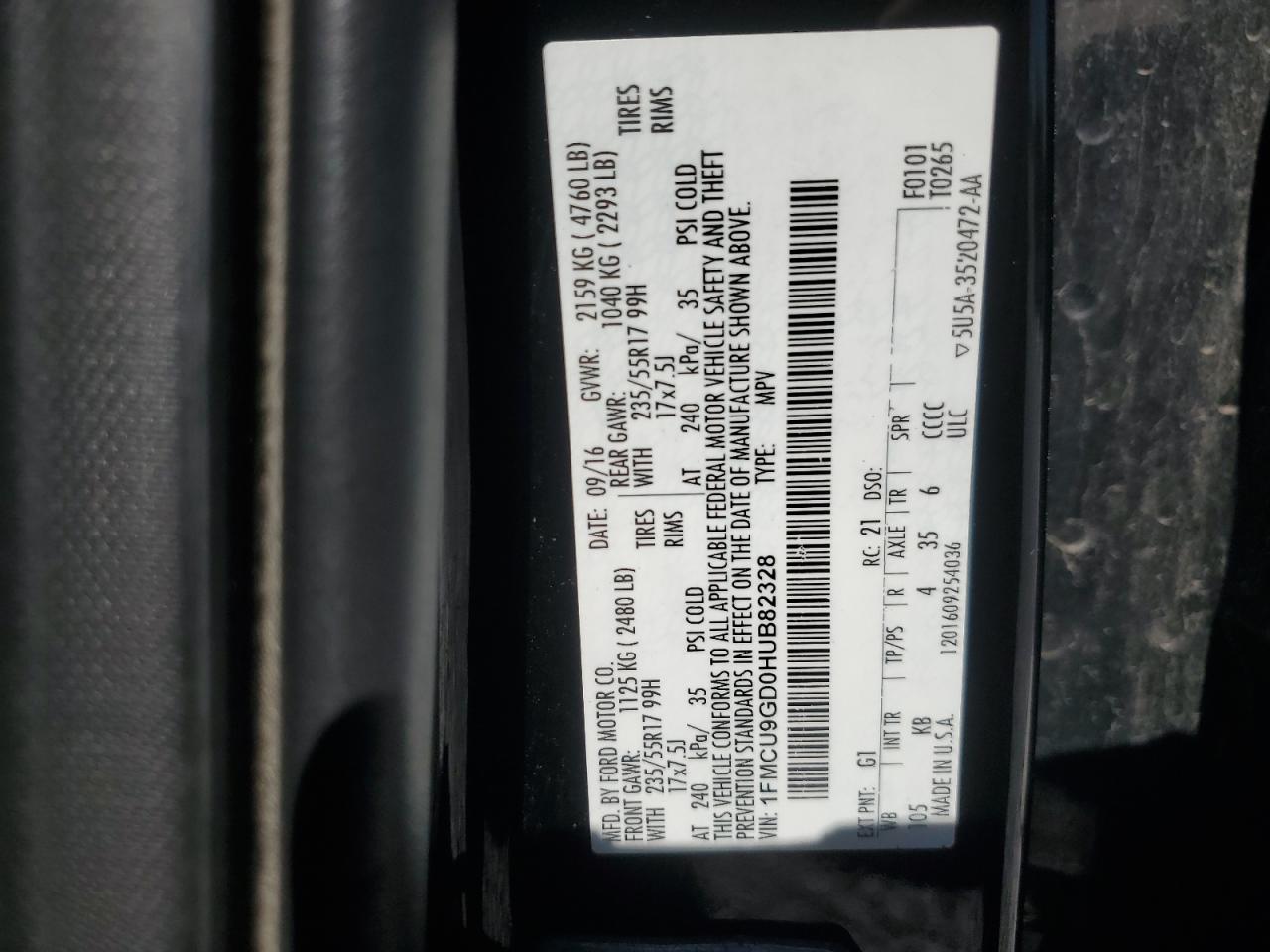 2017 Ford Escape Se VIN: 1FMCU9GD0HUB82328 Lot: 81983005