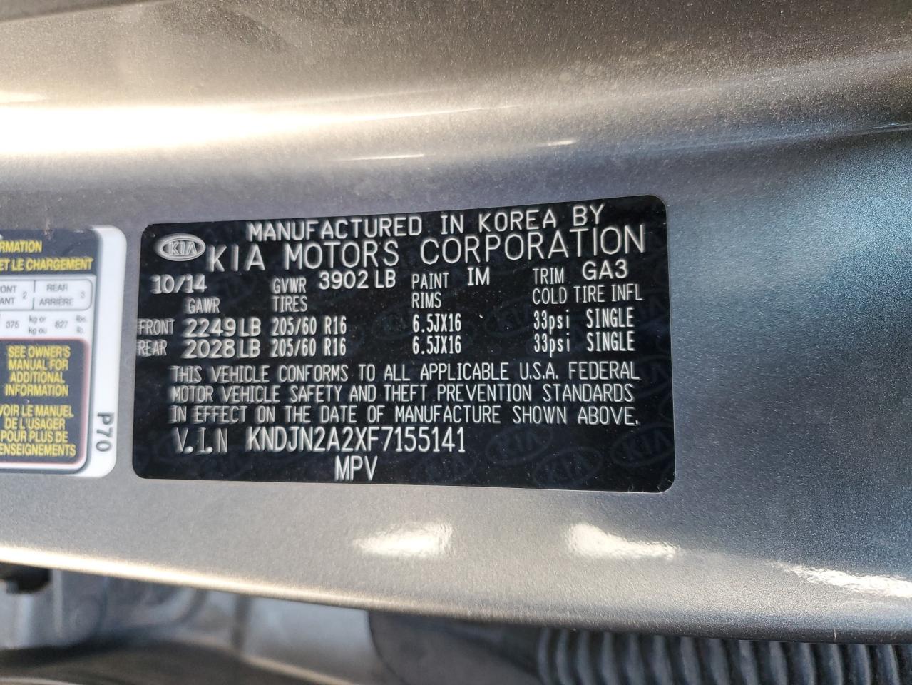 2015 Kia Soul VIN: KNDJN2A2XF7155141 Lot: 90311785