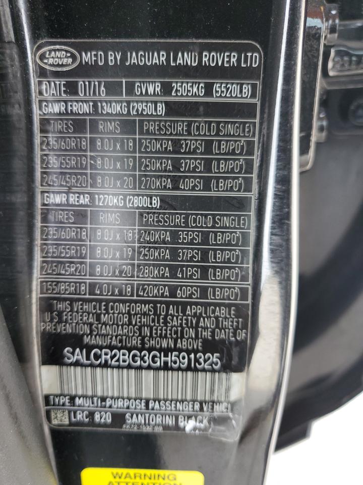 2016 Land Rover Discovery Sport Hse VIN: SALCR2BG3GH591325 Lot: 89865835