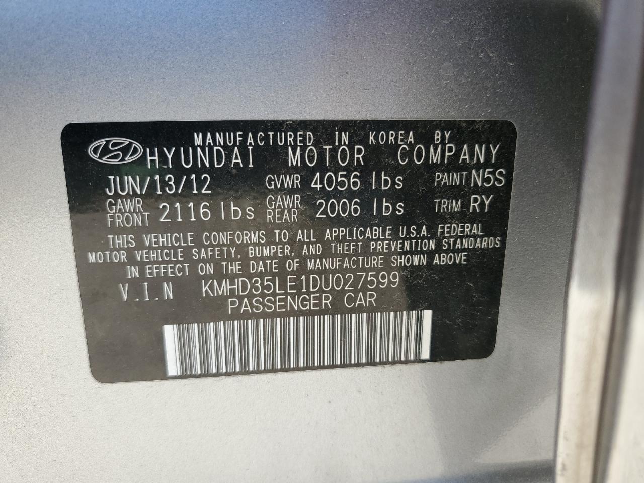 2013 Hyundai Elantra Gt VIN: KMHD35LE1DU027599 Lot: 84447575