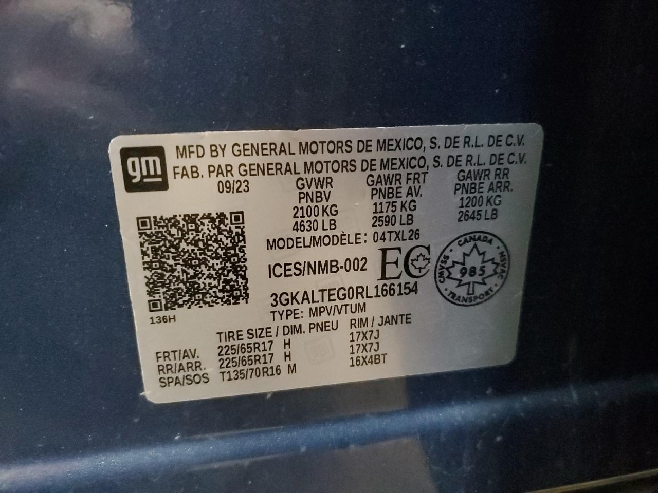 2024 GMC Terrain Sle VIN: 3GKALTEG0RL166154 Lot: 85487625