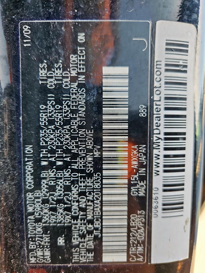 2010 Lexus Rx 450H VIN: JTJBC1BAXA2018035 Lot: 86335045