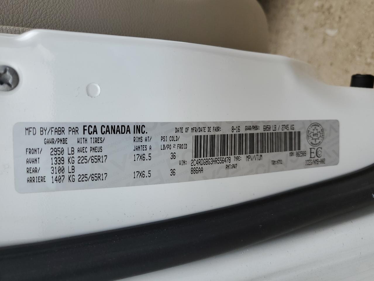 2017 Dodge Grand Caravan Se VIN: 2C4RDGBG3HR556478 Lot: 85504435