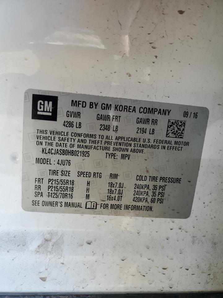 2017 Buick Encore Preferred VIN: KL4CJASB0HB021925 Lot: 85906005