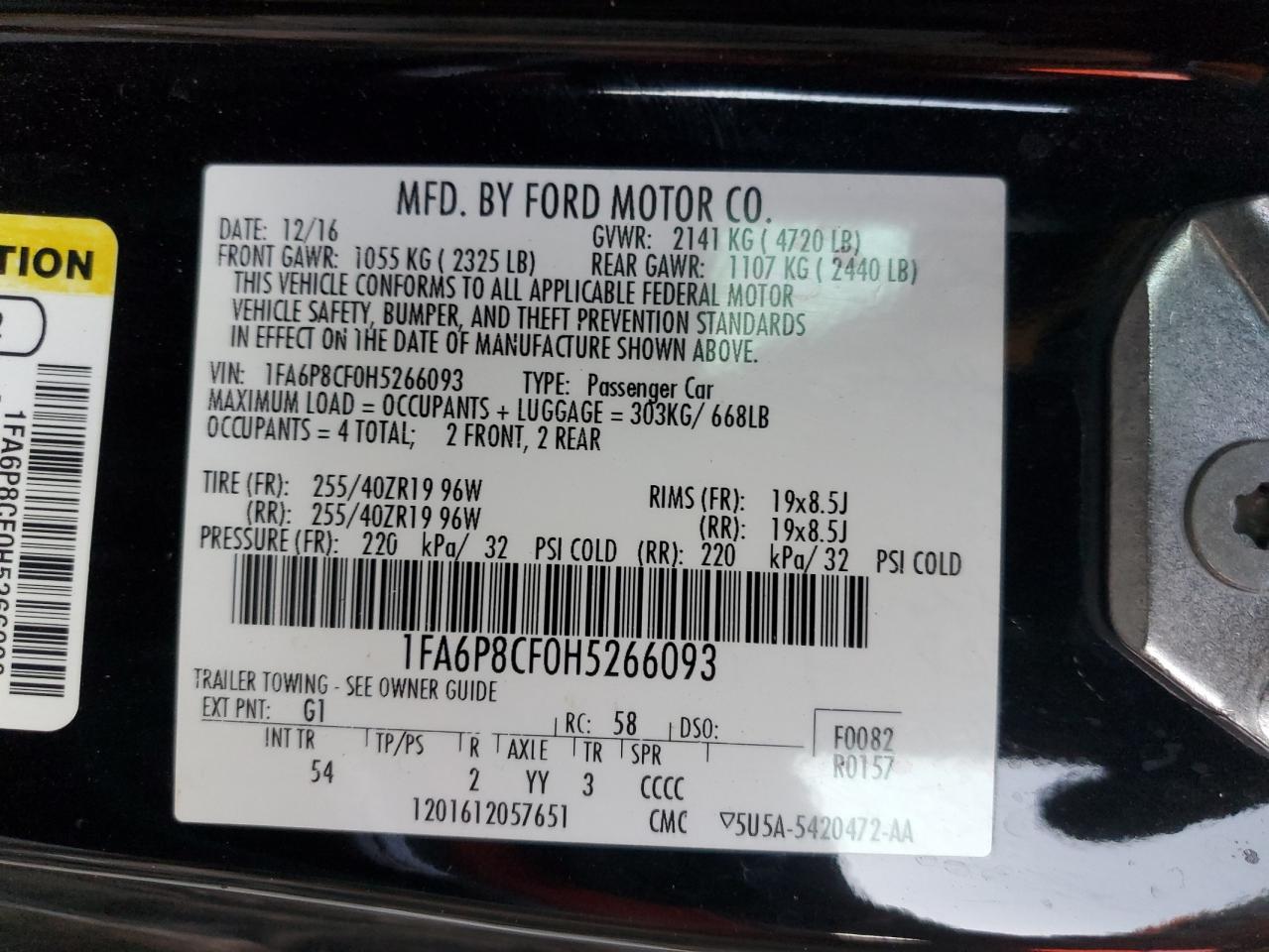 2017 Ford Mustang Gt VIN: 1FA6P8CF0H5266093 Lot: 81973955