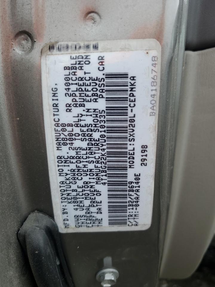 2000 Toyota Camry Ce VIN: 4T1BG22K4YU010335 Lot: 90779905