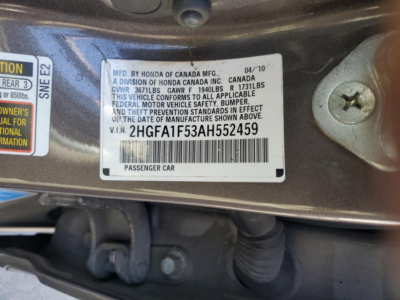 2010 Honda Civic Lx VIN: 2HGFA1F53AH552459 Lot: 81883945