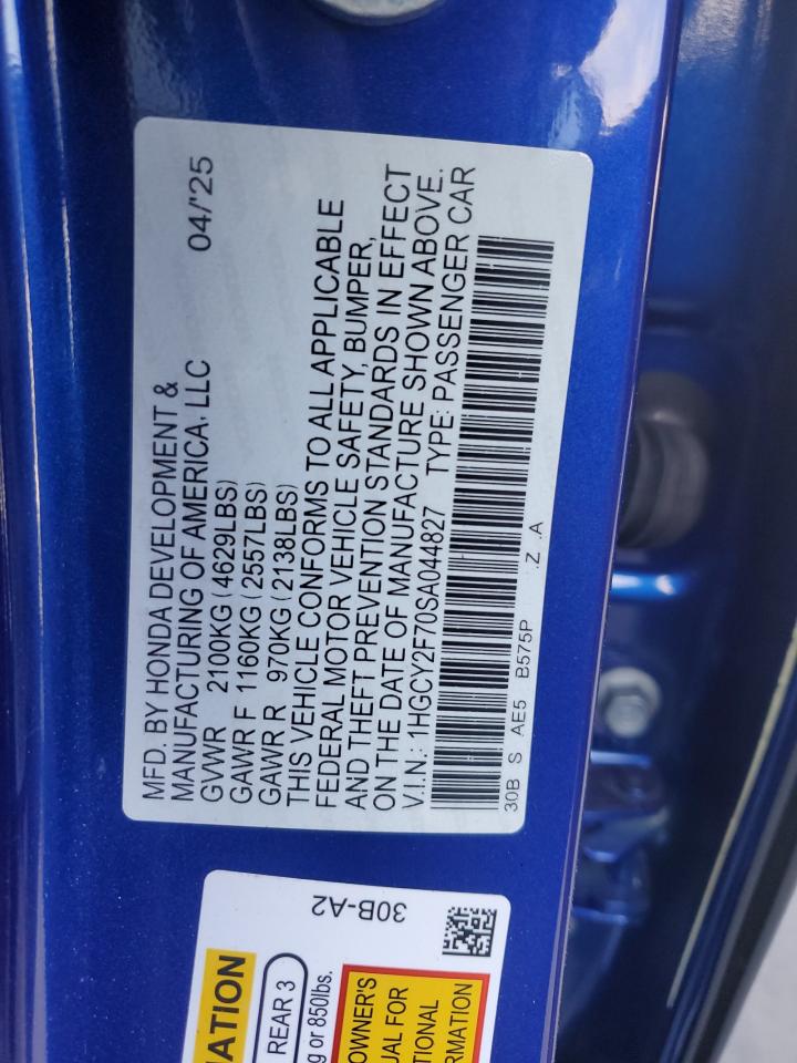 2025 Honda Accord Hybrid Sport-L VIN: 1HGCY2F70SA044827 Lot: 86493325