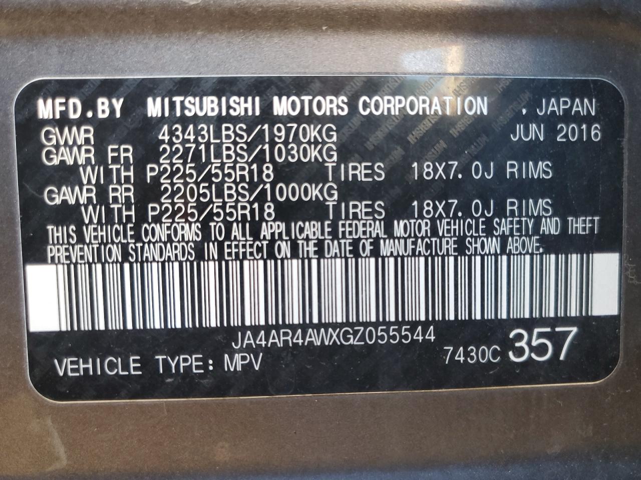 2016 Mitsubishi Outlander Sport Sel VIN: JA4AR4AWXGZ055544 Lot: 82357535