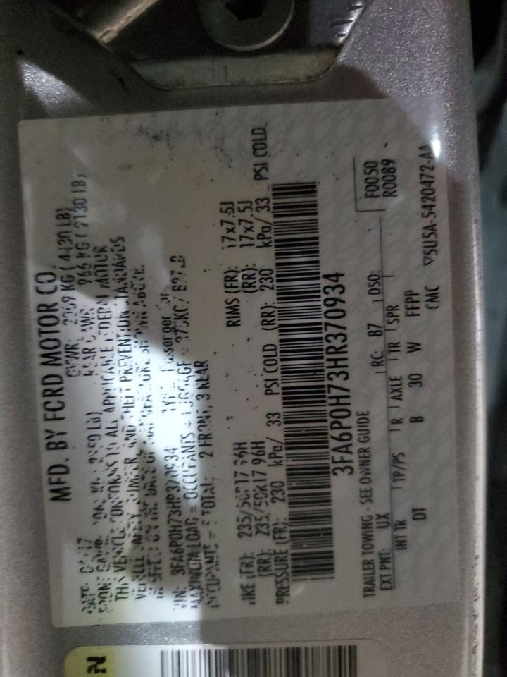 2017 Ford Fusion Se VIN: 3FA6P0H73HR370934 Lot: 82246285