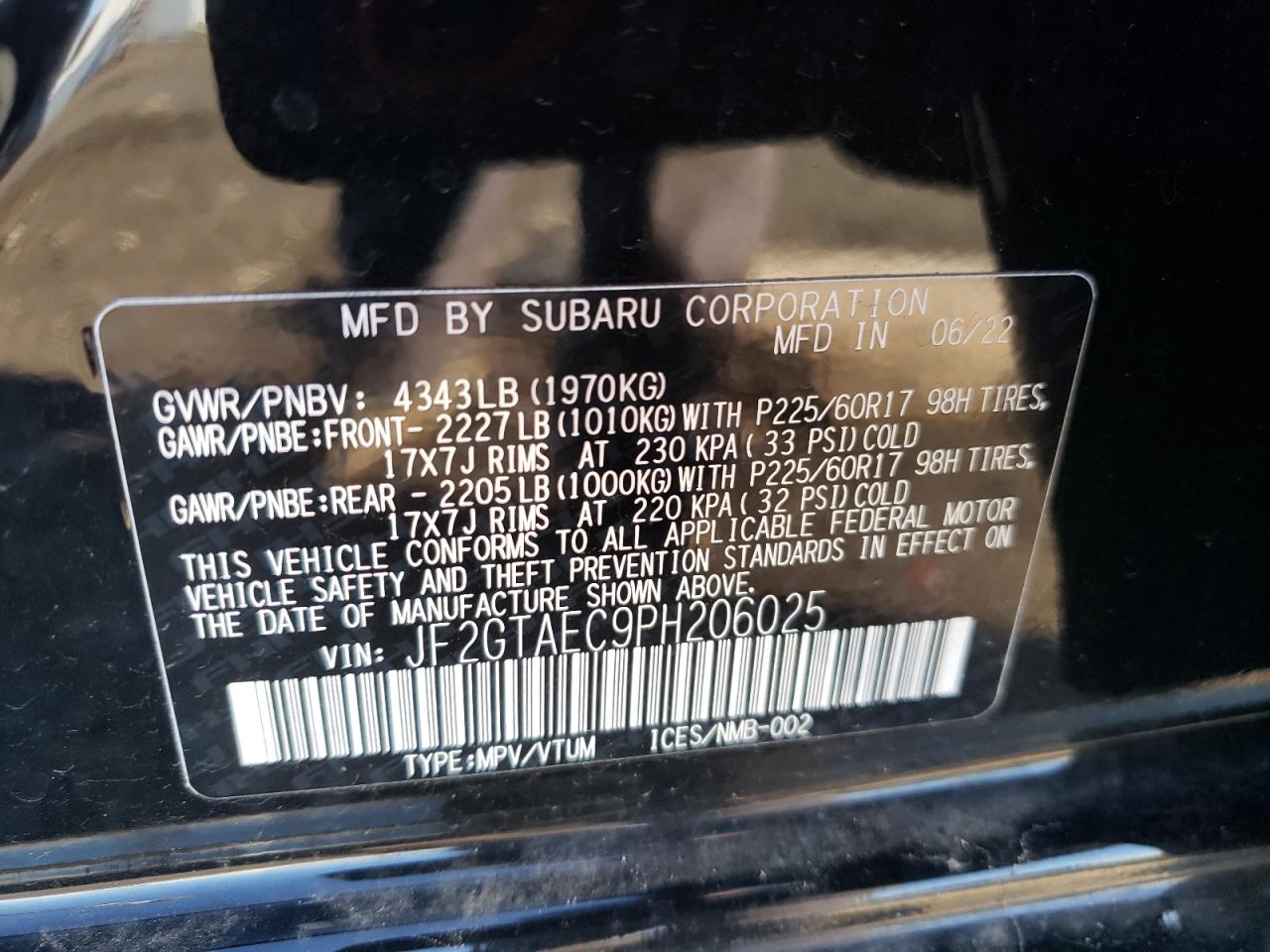 2023 Subaru Crosstrek Premium VIN: JF2GTAEC9PH206025 Lot: 85591725