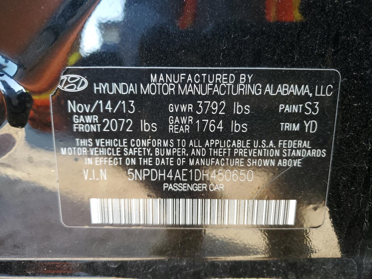 2013 Hyundai Elantra Gls VIN: 5NPDH4AE1DH450650 Lot: 86164745