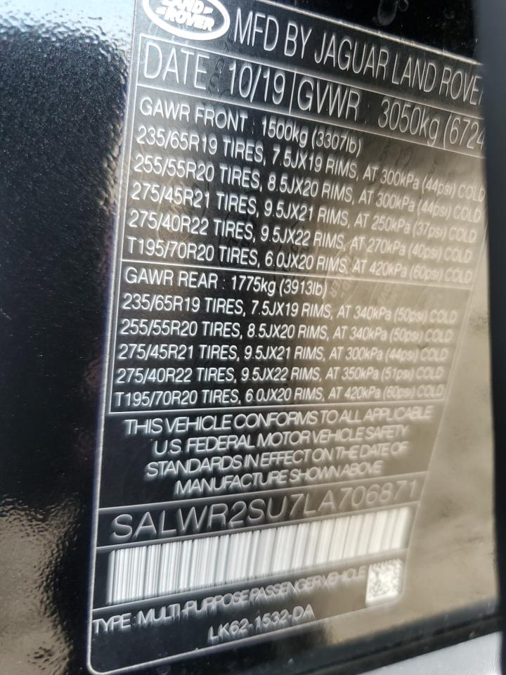 2020 Land Rover Range Rover Sport Hse VIN: SALWR2SU7LA706871 Lot: 82302195