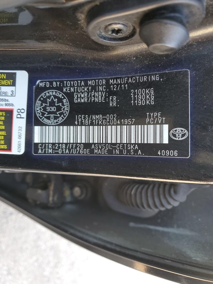 2012 Toyota Camry Base VIN: 4T1BF1FK6CU041957 Lot: 84877795