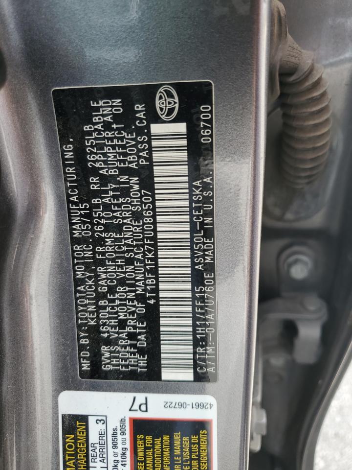 2015 Toyota Camry Le VIN: 4T1BF1FK7FU086507 Lot: 85151425