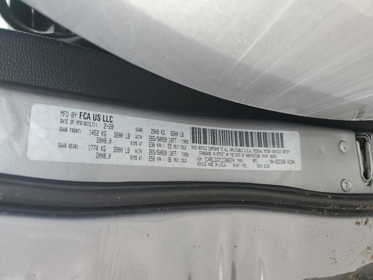 2020 Dodge Durango Gt VIN: 1C4RDJDG7LC308374 Lot: 85910915