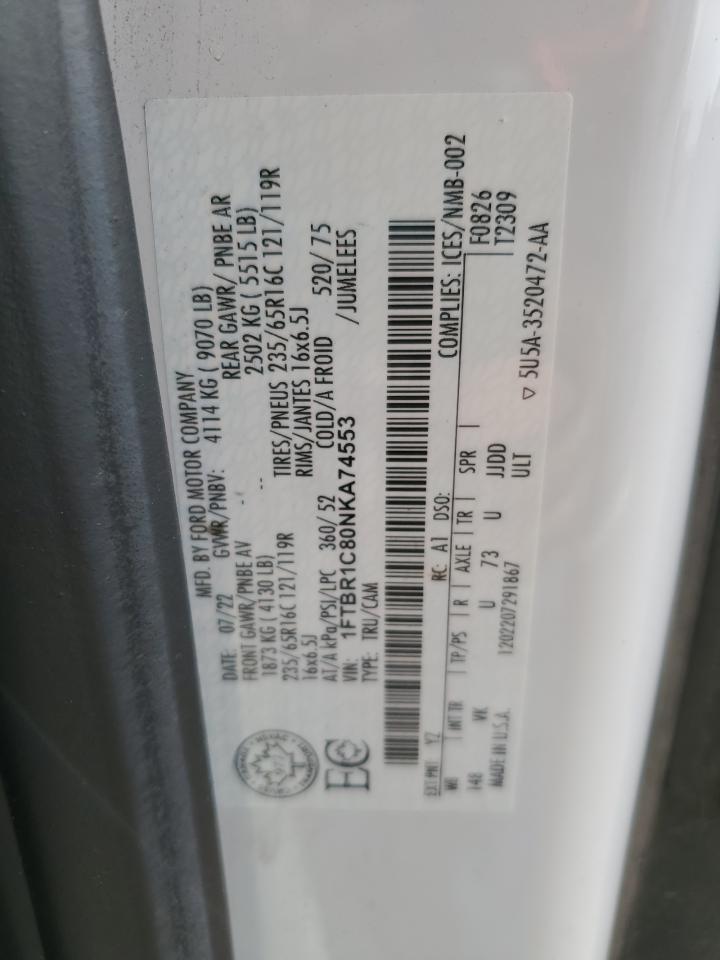 2022 Ford Transit T-250 VIN: 1FTBR1C80NKA74553 Lot: 90039785