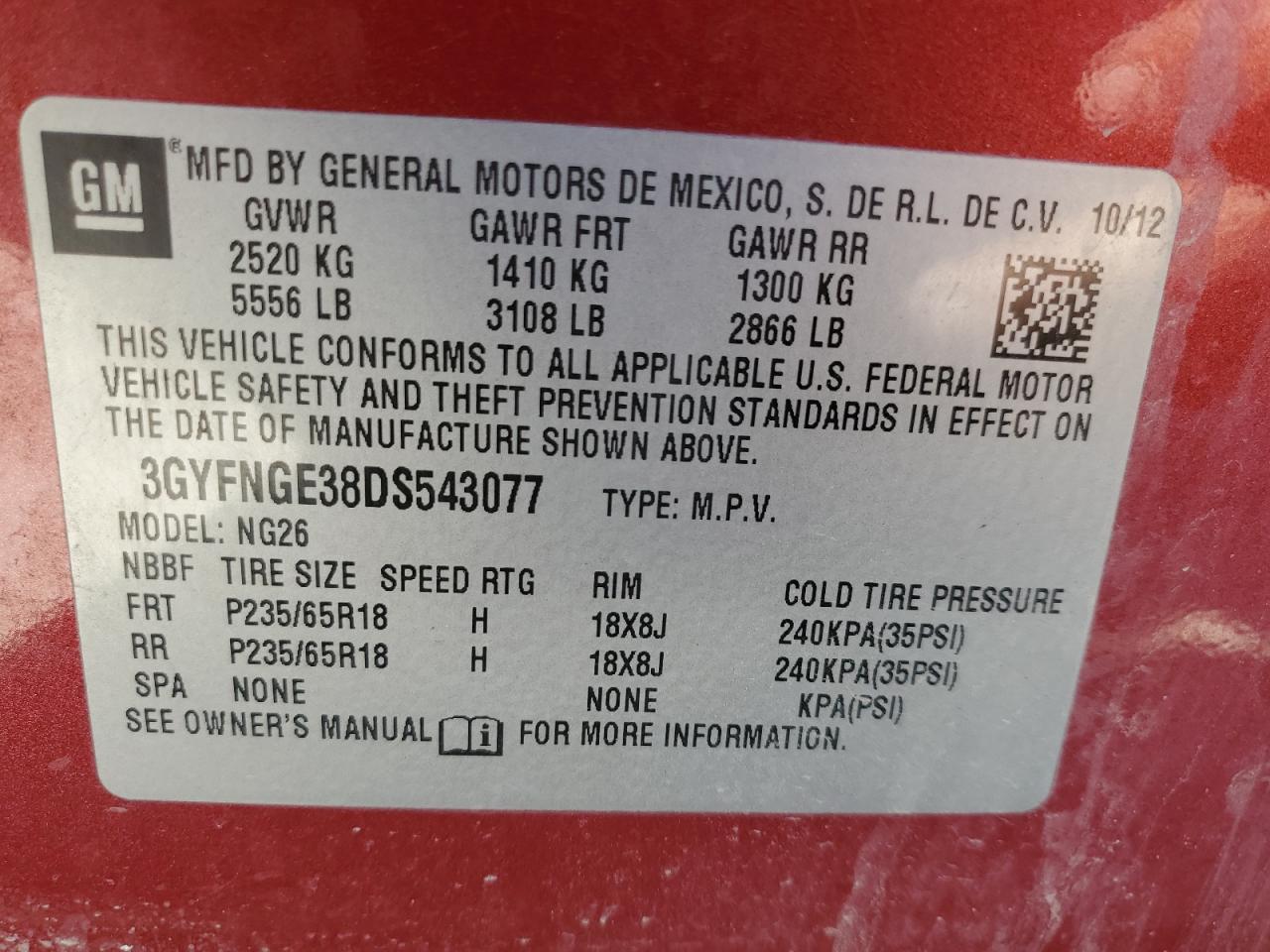 2013 Cadillac Srx Luxury Collection VIN: 3GYFNGE38DS543077 Lot: 85003335