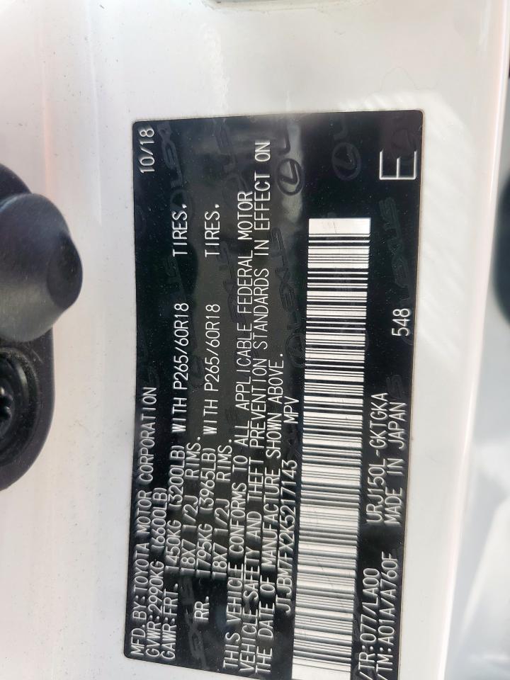 2019 Lexus Gx 460 VIN: JTJBM7FX2K5217143 Lot: 82369155