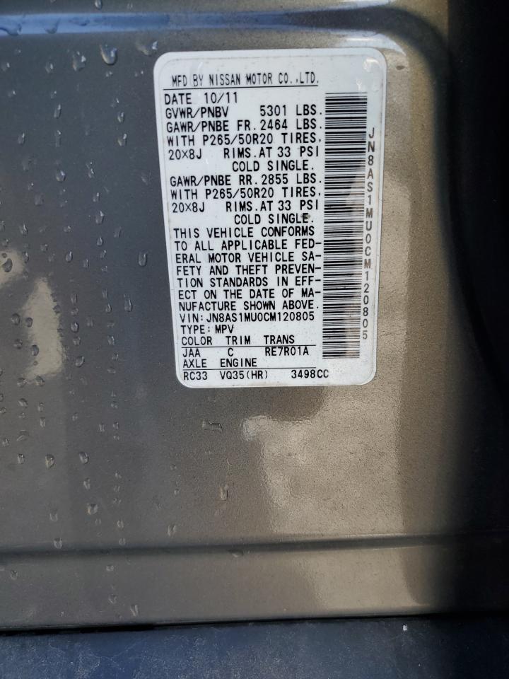 2012 Infiniti Fx35 VIN: JN8AS1MU0CM120805 Lot: 87452885