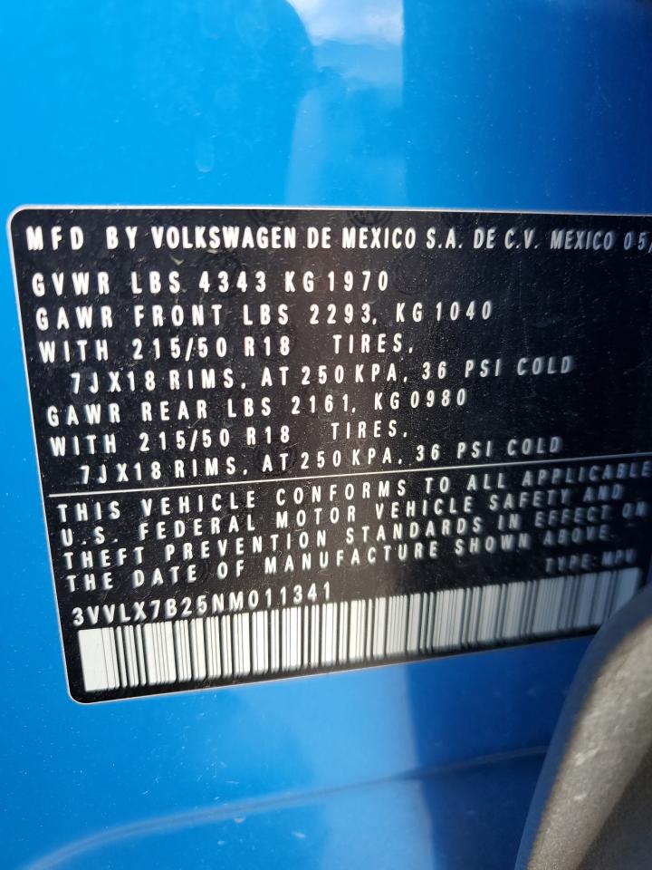 2022 Volkswagen Taos Se Iq Drive VIN: 3VVLX7B25NM011341 Lot: 89859805