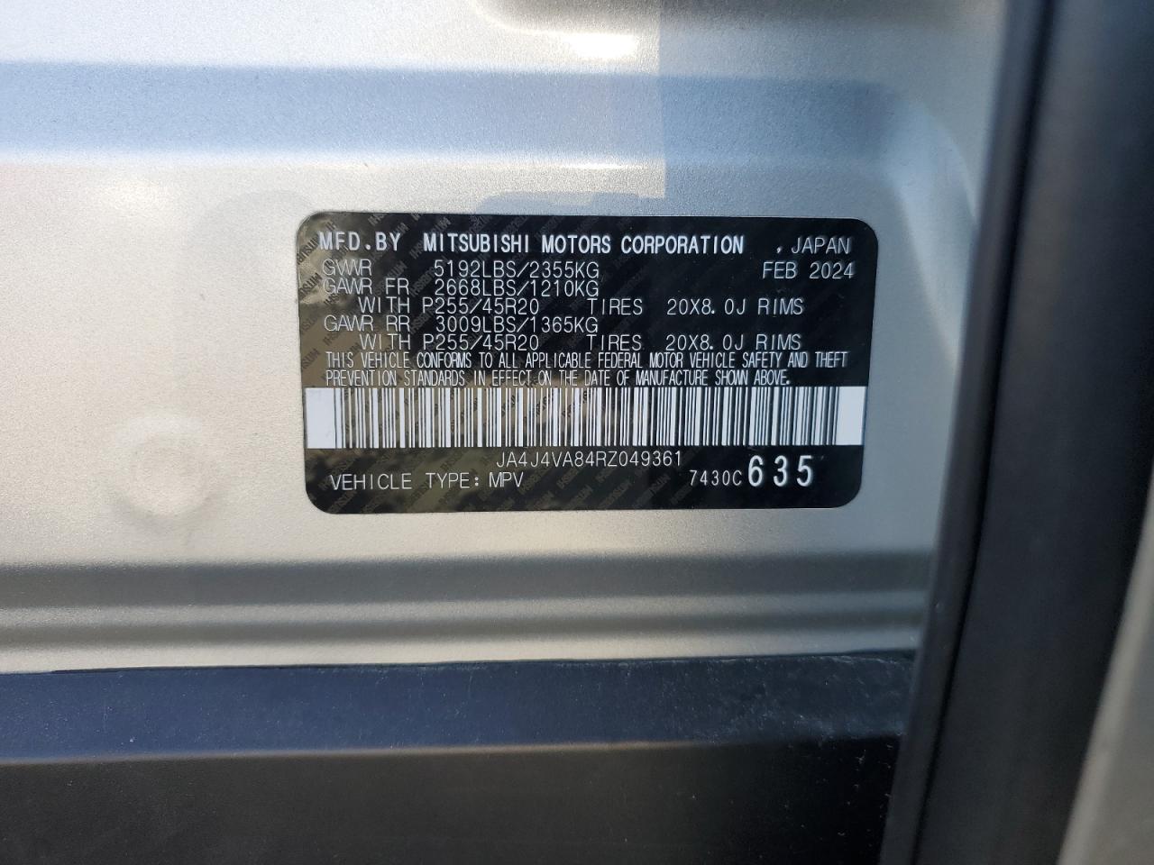 2024 Mitsubishi Outlander Se VIN: JA4J4VA84RZ049361 Lot: 85327525