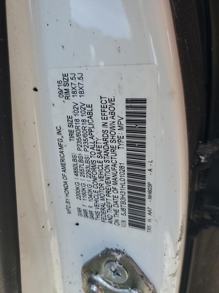 2017 Acura Rdx VIN: 5J8TB3H31HL010281 Lot: 81978945