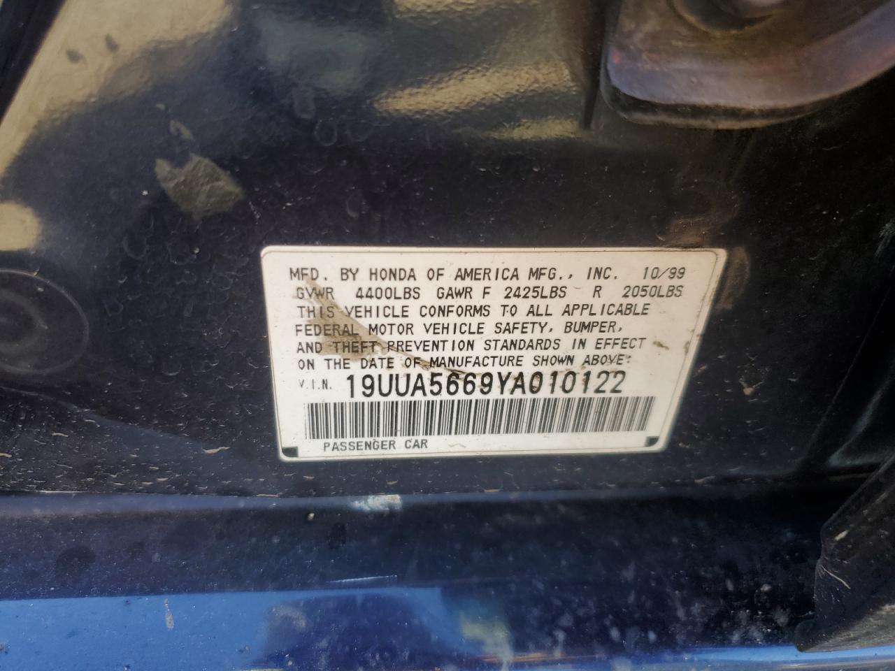 2000 Acura 3.2Tl VIN: 19UUA5669YA010122 Lot: 85705245