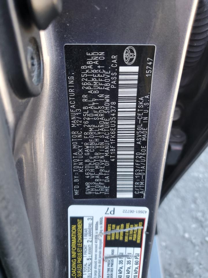 2014 Toyota Camry L VIN: 4T1BF1FK6EU354378 Lot: 85377625