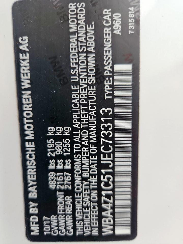 2018 BMW 430I VIN: WBA4Z1C51JEC73313 Lot: 87469345