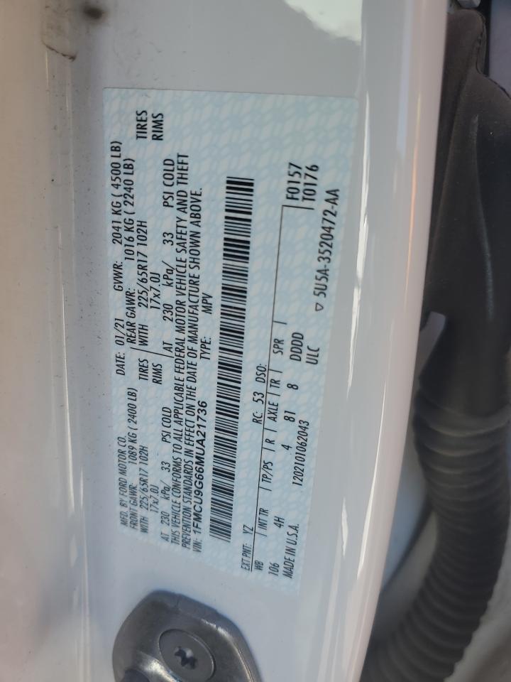 2021 Ford Escape Se VIN: 1FMCU9G66MUA21736 Lot: 85768105