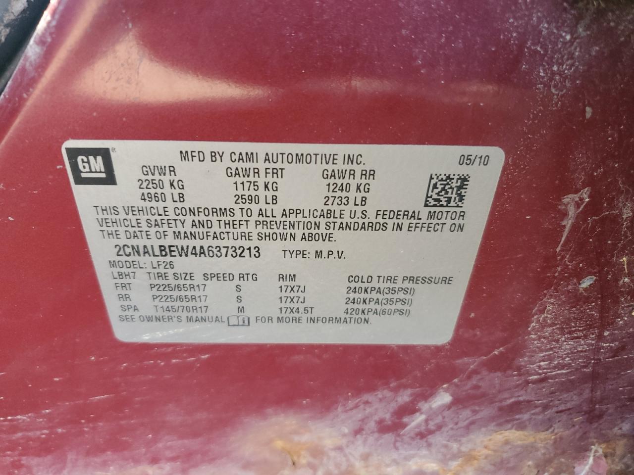 2010 Chevrolet Equinox Ls VIN: 2CNALBEW4A6373213 Lot: 84366305