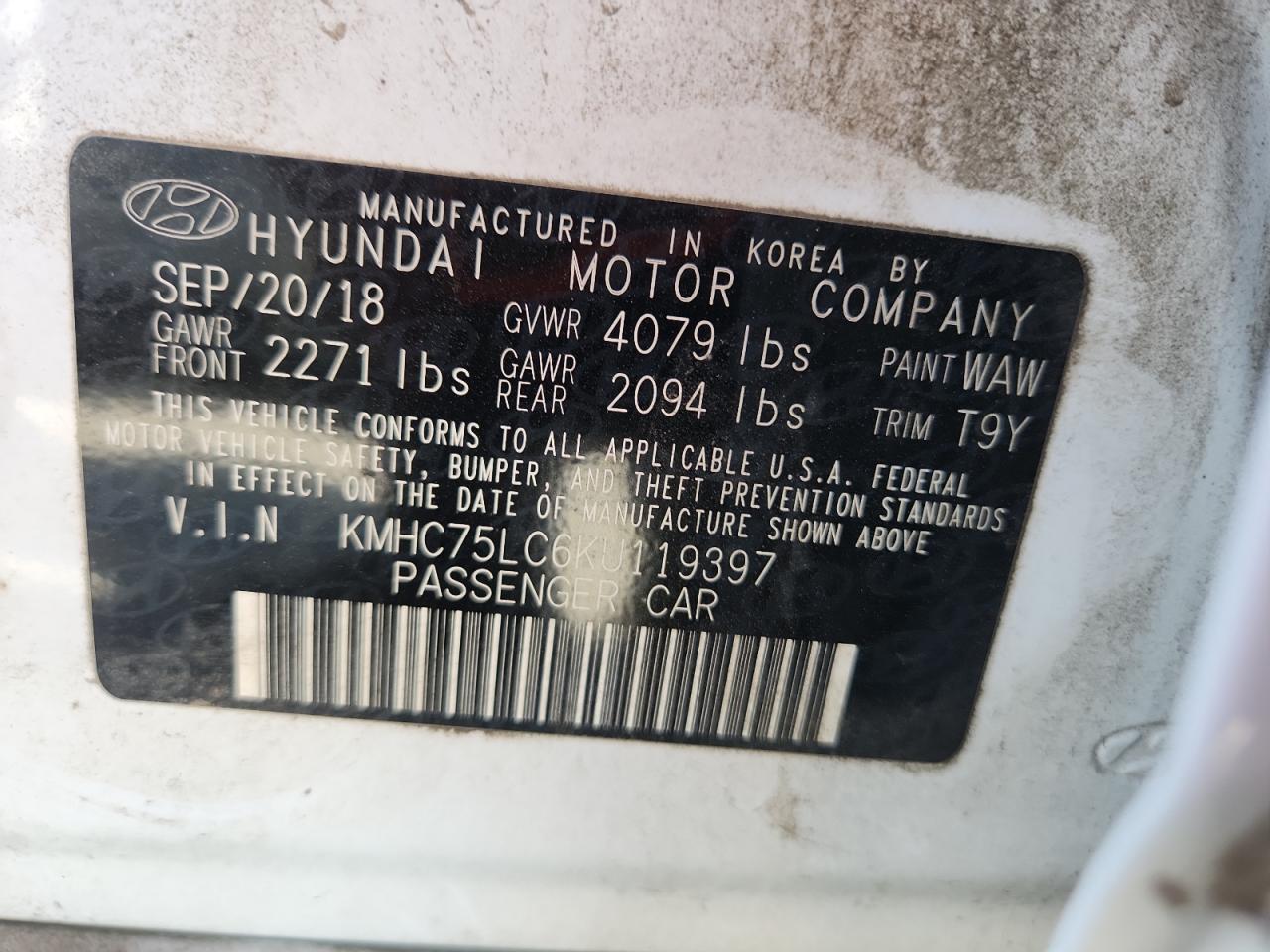 2019 Hyundai Ioniq Sel VIN: KMHC75LC6KU119397 Lot: 84444955