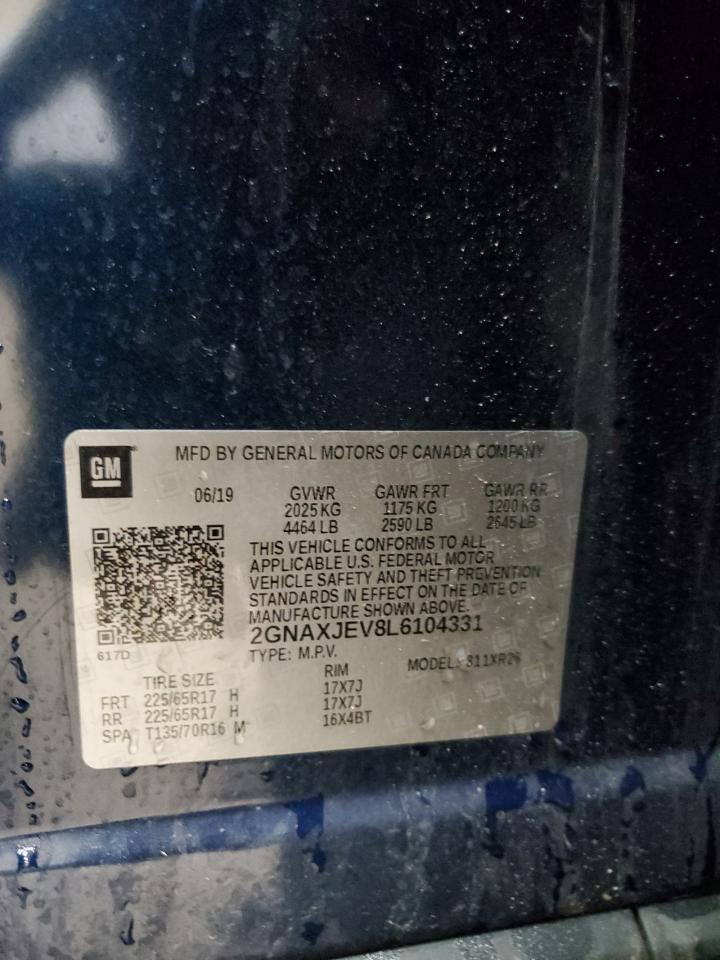 2020 Chevrolet Equinox Lt VIN: 2GNAXJEV8L6104331 Lot: 85301855