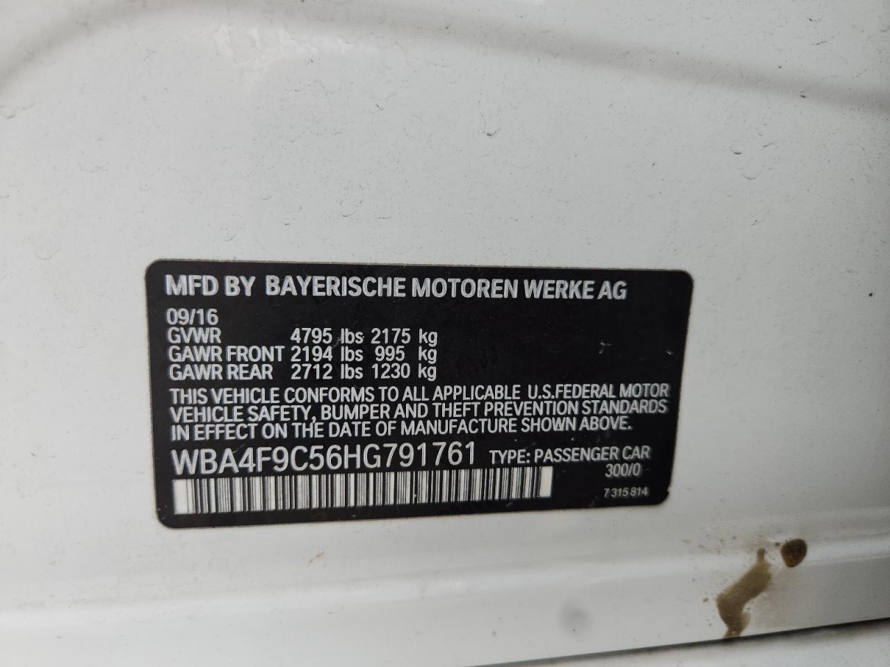 2017 BMW 430Xi Gran Coupe VIN: WBA4F9C56HG791761 Lot: 82750905