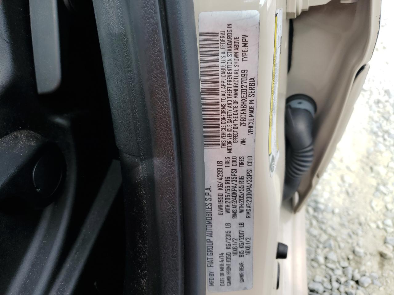 2014 Fiat 500L Easy VIN: ZFBCFABHXEZ027099 Lot: 85541085