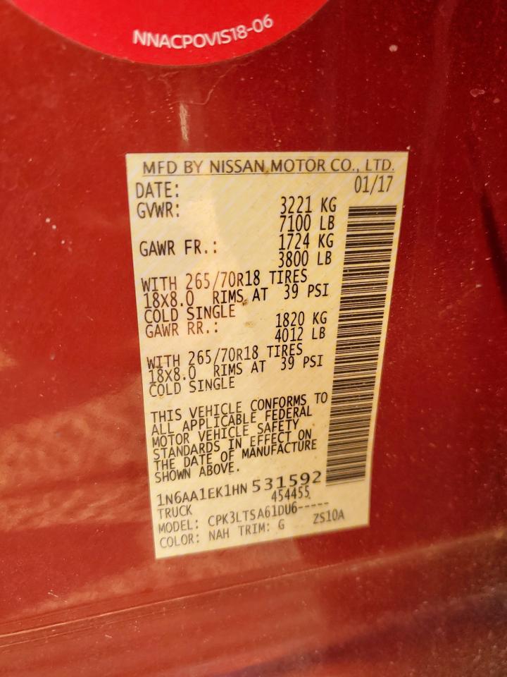 2017 Nissan Titan S VIN: 1N6AA1EK1HN531592 Lot: 86461755