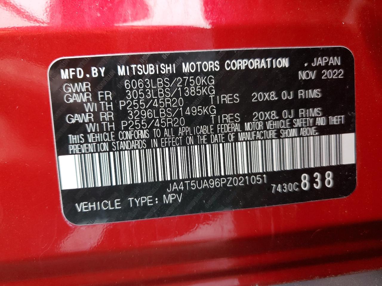 2023 Mitsubishi Outlander Se VIN: JA4T5UA96PZ021051 Lot: 90367415