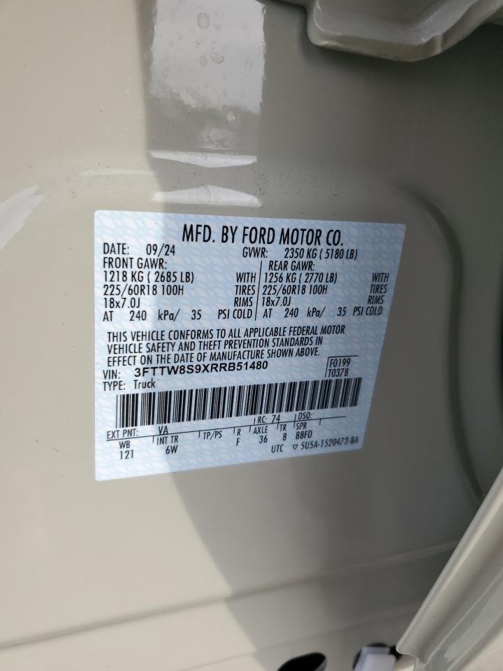 2024 Ford Maverick Lariat VIN: 3FTTW8S9XRRB51480 Lot: 87225035