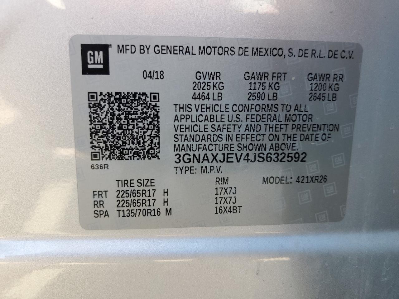 2018 Chevrolet Equinox Lt VIN: 3GNAXJEV4JS632592 Lot: 84931045